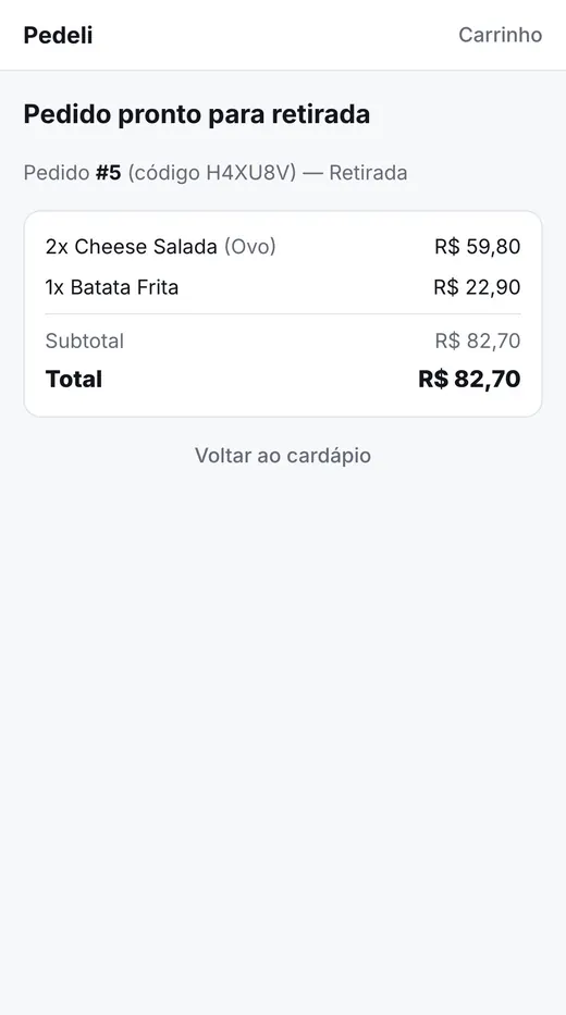 Página de acompanhamento do pedido no celular
