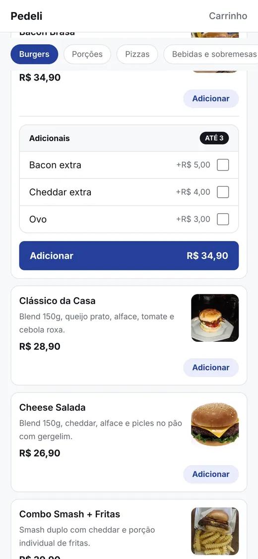 Cliente escolhendo os adicionais de um hambúrguer