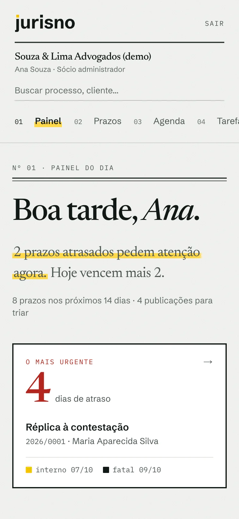 Painel do dia do escritório no celular