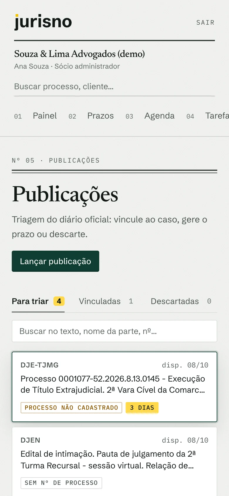 Publicações para triar no celular