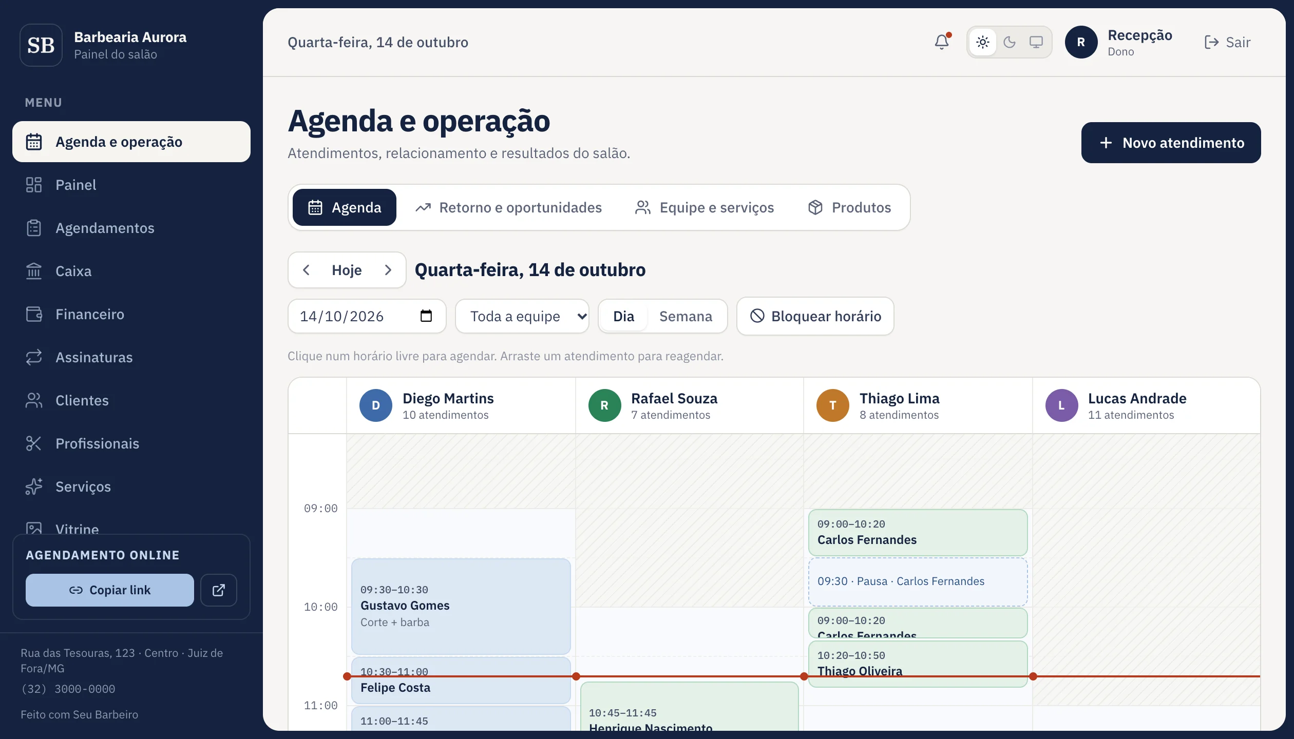 Agenda do Seu Barbeiro com uma coluna por profissional