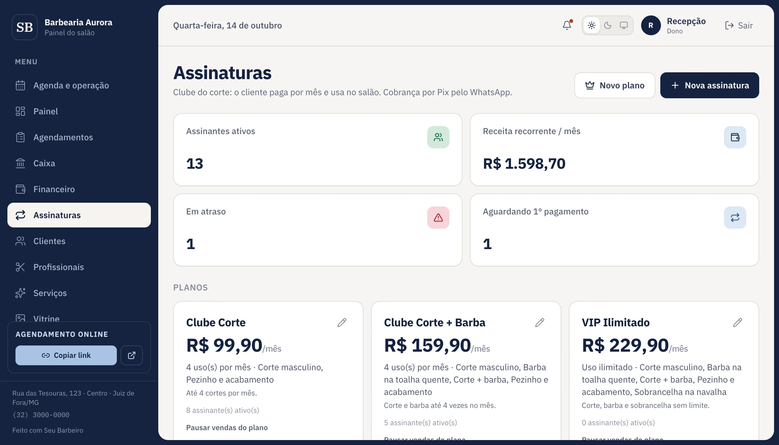 Clube de assinatura com planos mensais e receita recorrente